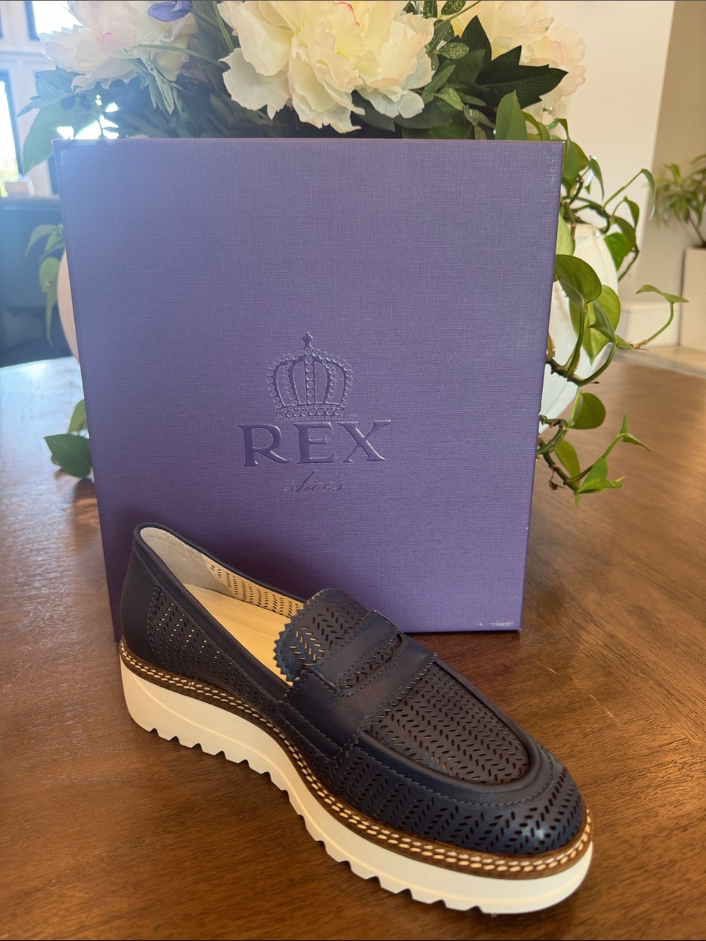 Navy Perforated Platform Loafer